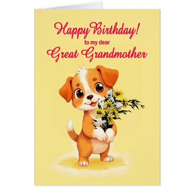 Gran abuela Cachorro de cumpleaños y flores (Frente)