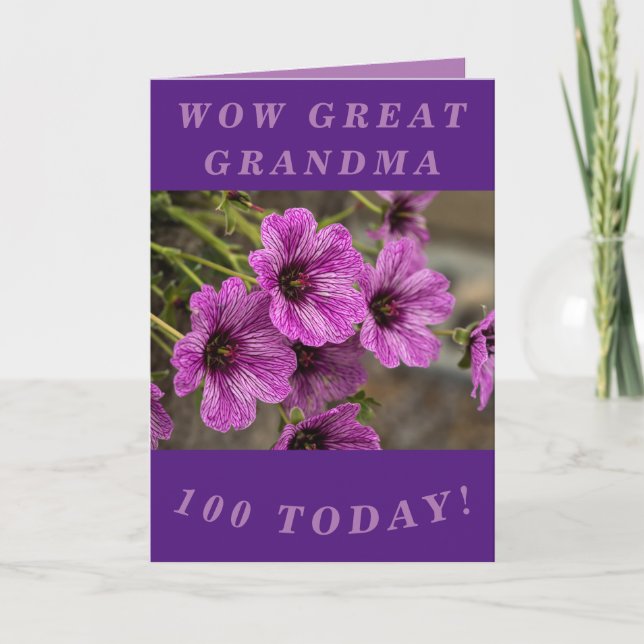 Gran Abuela de la tarjeta de cumpleaños 100 Purple (Anverso)