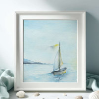 Gran acuarela, velero y arte oceánico