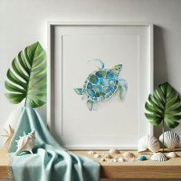Gran arte de la tortuga marina verde y azul