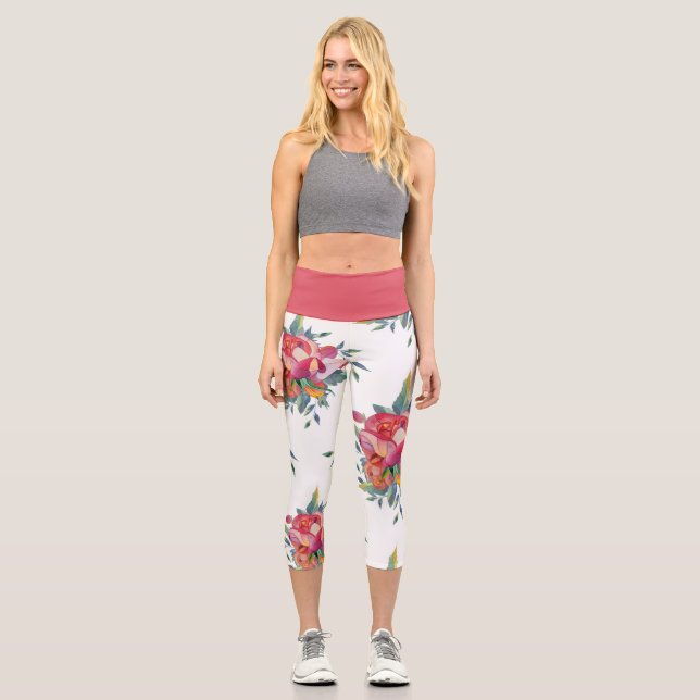Gran audaz Patrón de Flor Capri Leggings (Anverso)