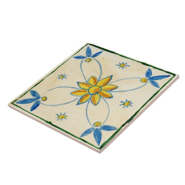 Gran azulejo cerámico de estilo siciliano "rosa" (Lado)