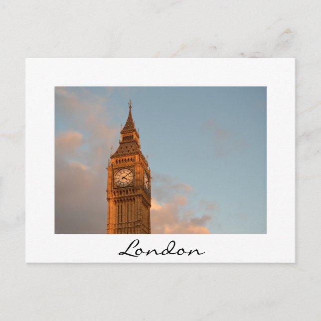 Gran Ben en la postal de texto blanco de Londres (Anverso)