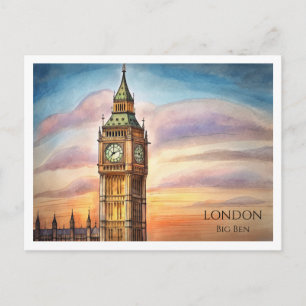 Gran Ben Londres Acuarela Tarjeta Postal Arte de V