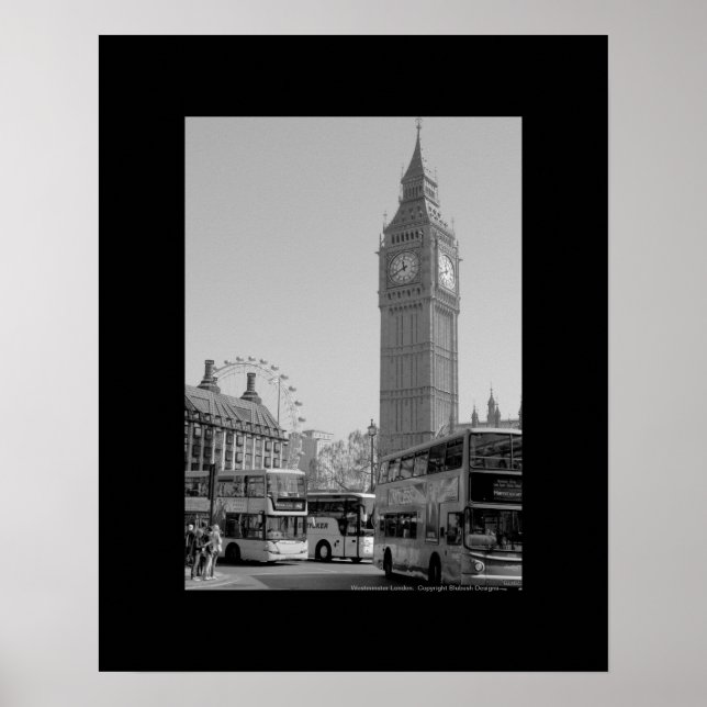 Gran Ben y Westminster Londres arte blanco y negro (Frente)