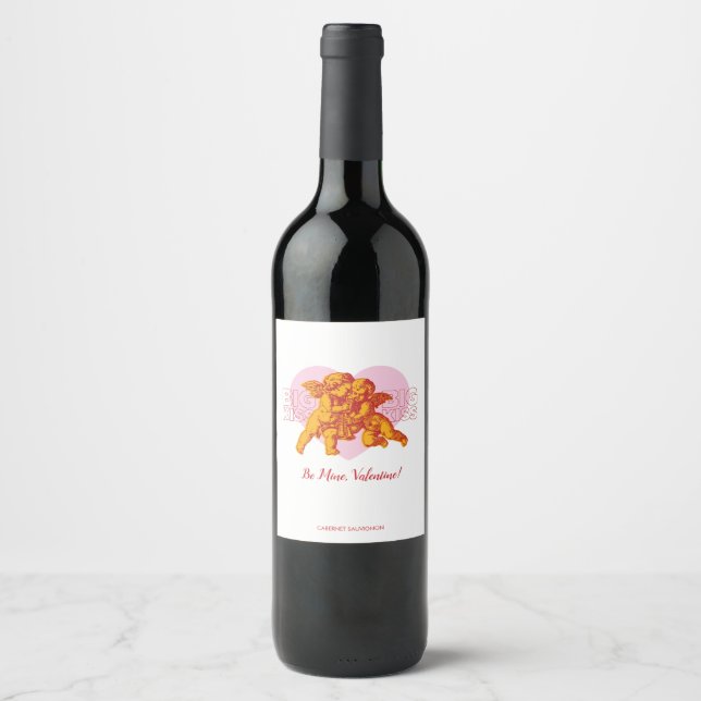 Gran Beso. Etiqueta de vino cupido cardíaco (Anverso)