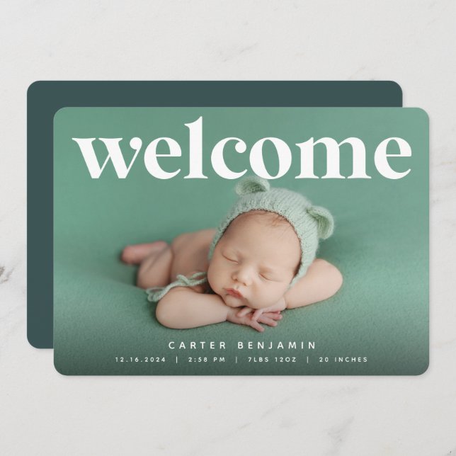 Gran bienvenida | Anuncio de nacimiento de la foto (Anverso / Reverso)