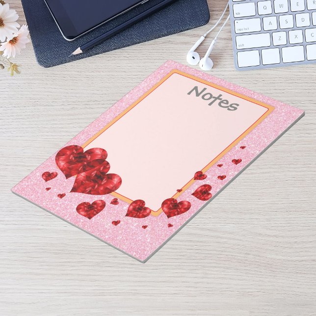 Gran Bloc de notas de los corazones rojos y Purpur (Red Hearts & Rose Glitter Large Notepad)