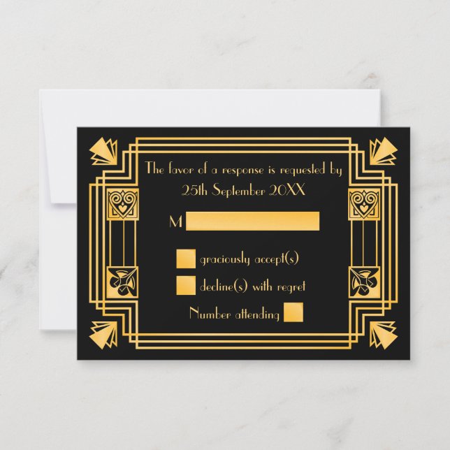 Gran Boda Art Deco de Gatsby de los años 20 RSVP (Anverso)