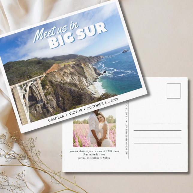 Gran Boda Sur Bixby Salva la tarjeta postal de fec (Big Sur Wedding Bixby Save the Date Postcard
)