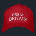 Gran Bretaña bordó el gorra<br><div class="desc">Demostración que usted apoya a Gran Bretaña con este texto blanco en el gorra bordado rojo. Lee Gran Bretaña o la modifica para requisitos particulares con su propio texto.</div>