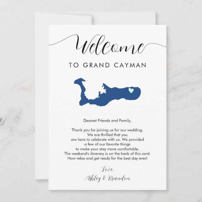 Gran Caimán Mapa Boda Carta de bienvenida Itinerar (Anverso)