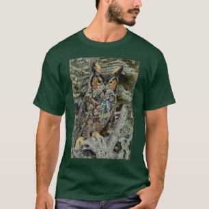Gran camiseta para hombre del búho de cuernos