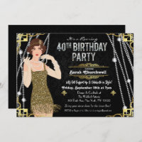Gran Chica Gatsby Flapper 40 cumpleaños invitación