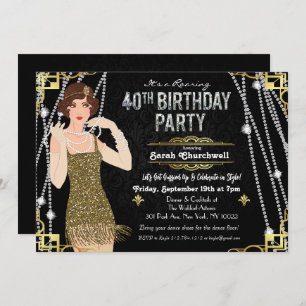 Gran Chica Gatsby Flapper 40 cumpleaños invitación