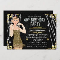 Gran Chica Gatsby Flapper 40 cumpleaños invitación