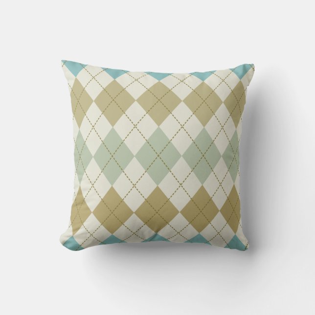 Gran Cojín decorativo argelyle Sage y Tan Preppy (Anverso)