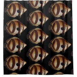 Gran Cortina de ducha negra de peces