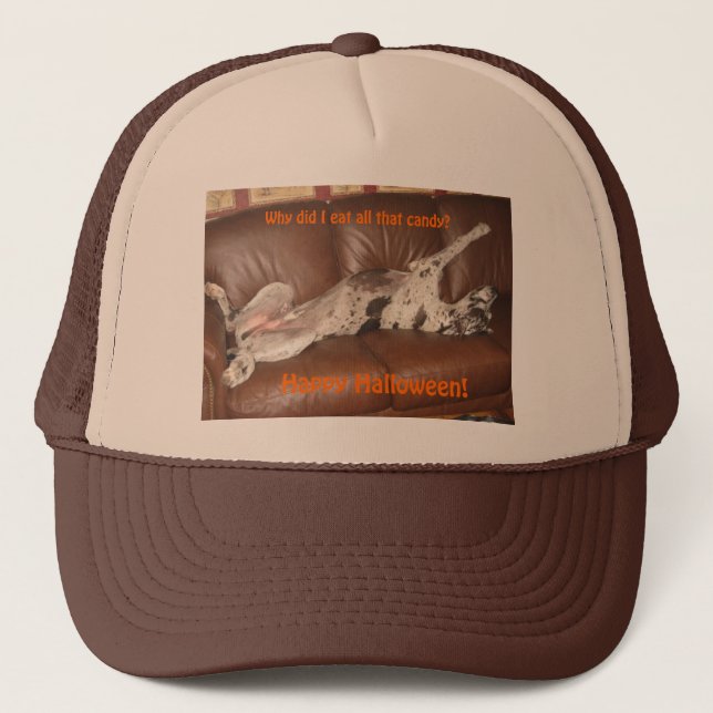 Gran Dane Ate Demasiado Gorra de dulces de Hallowe (Anverso)