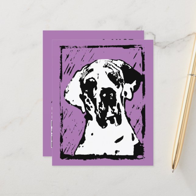 Gran danés anunciando tarjetas código QR (Anverso/Reverso In Situ)