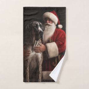 Gran Danés Con Santa Claus Festivo Navidad