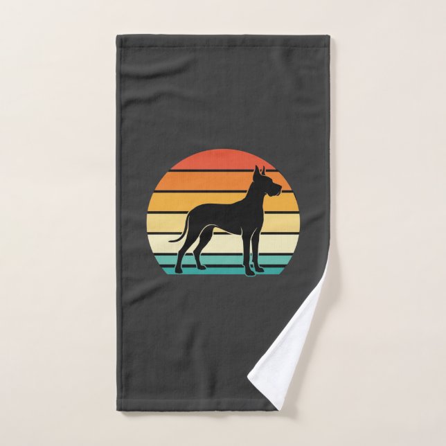Gran Danés Silueta de Perro Atardecer Retro (Toalla de mano)