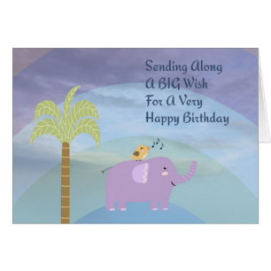 Gran deseo de feliz cumpleaños con elefante para n