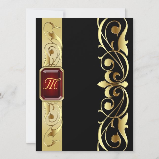 Gran Duke Red Jewel Gold Scroll Black Invitación (Anverso)