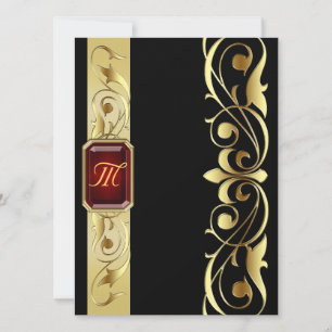 Gran Duke Red Jewel Gold Scroll Black Invitación