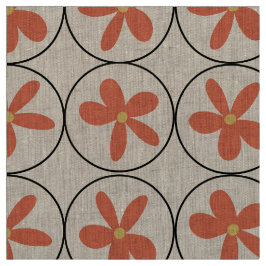 Gran Floral de Melocotón Retro - Tela de Lino Natu