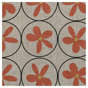Gran Floral de Melocotón Retro - Tela de Lino Natu
