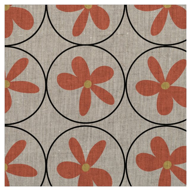 Gran Floral de Melocotón Retro - Tela de Lino Natu (Retal)