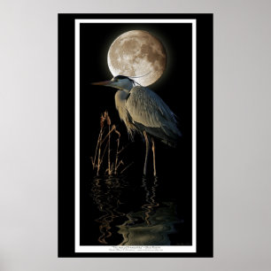 Gran garza azul, cañas y arte de la naturaleza lun