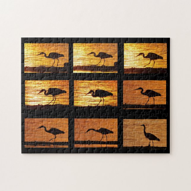 Gran garza azul dando un paseo - rompecabezas (Horizontal)