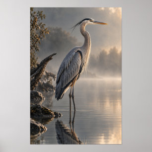 Gran garza azul en arte de pared de vida silvestre