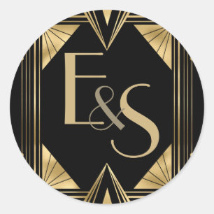 Gran Gatsby art deco elegante Pegatina de bodas
