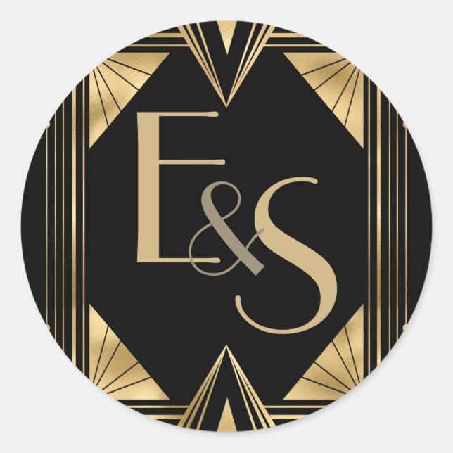 Gran Gatsby art deco elegante Pegatina de bodas (Anverso)