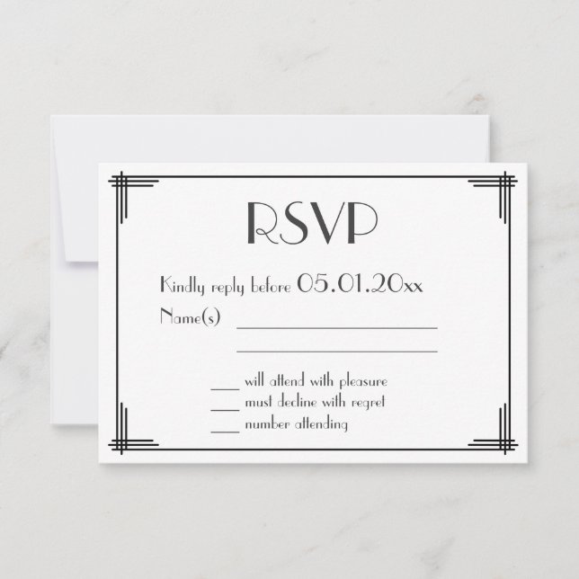 Gran Gatsby Blanco Negro Boda Art Deco RSVP (Anverso)