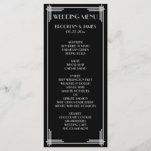 Gran Gatsby Blanco Negro Menú Boda Art Deco