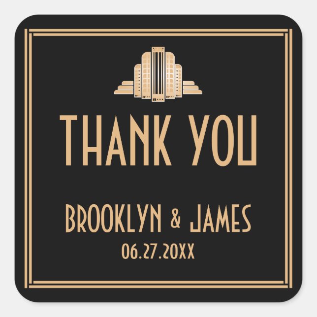 Gran Gatsby de Art Deco Pegatinas de la boda negra (Anverso)
