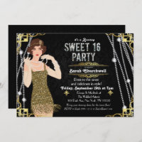 Gran Gatsby Flapper Sweet 16 Invitación de cumplea