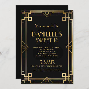 Gran Gatsby Inspirado Art Deco Dulce 16 Invitación