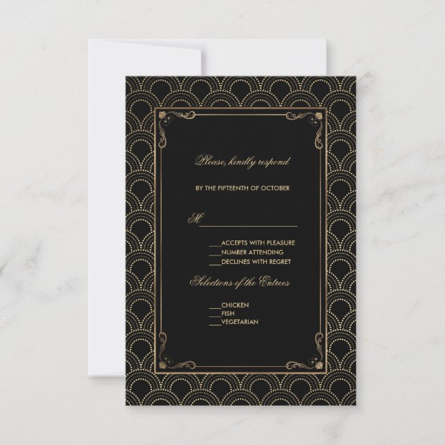 Gran Gatsby Vintage Art Deco Wedding RSVP (Anverso)