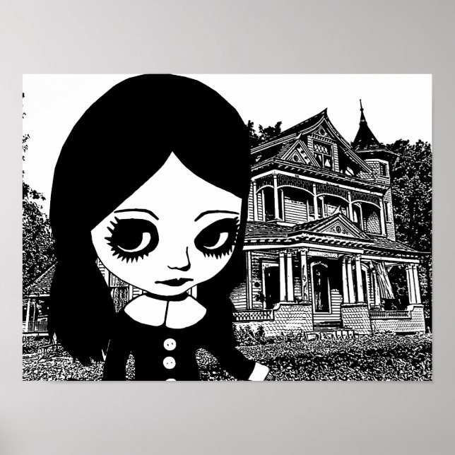 Gran Gótico chica Hunted House Arte original (Frente)