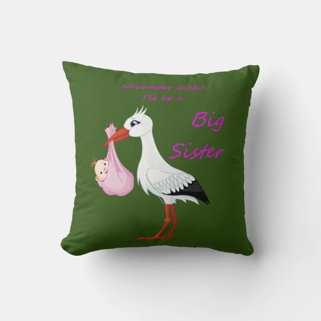 Gran Hermana Cojín decorativo Bebé Stork Noviembre (Anverso)