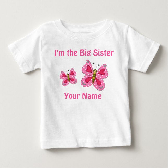 Gran Hermana Mariposa Rosa Personalizada Camiseta (Anverso)
