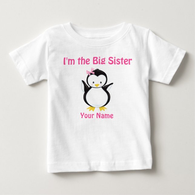 Gran Hermana Pingüino Rosa Personalizado Camiseta (Anverso)