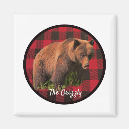 Gran imán de oso grizzly de cuadros de búfalo