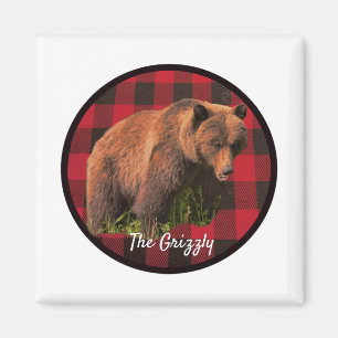 Gran imán de oso grizzly de cuadros de búfalo