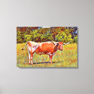 Gran impresión de arte de lona de vaca longhorn e